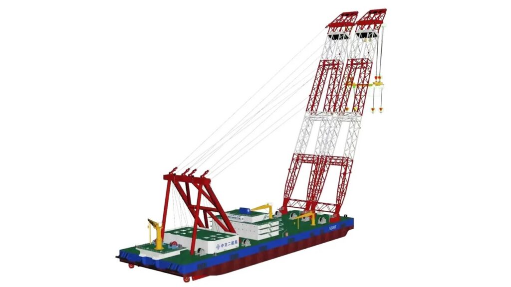 5,500トン吊り起伏式起重機船のクレーン建造開始