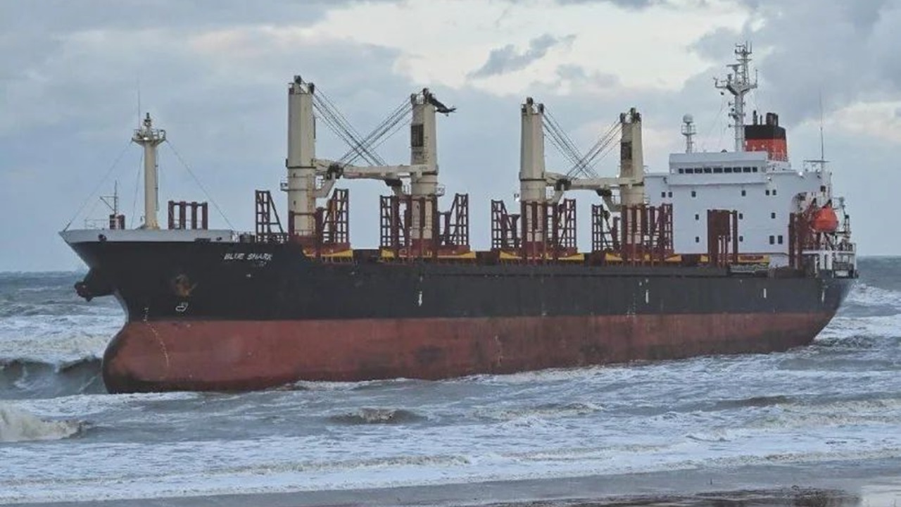 黒海沿岸ロシアの砂浜に全長167mの貨物船が座礁