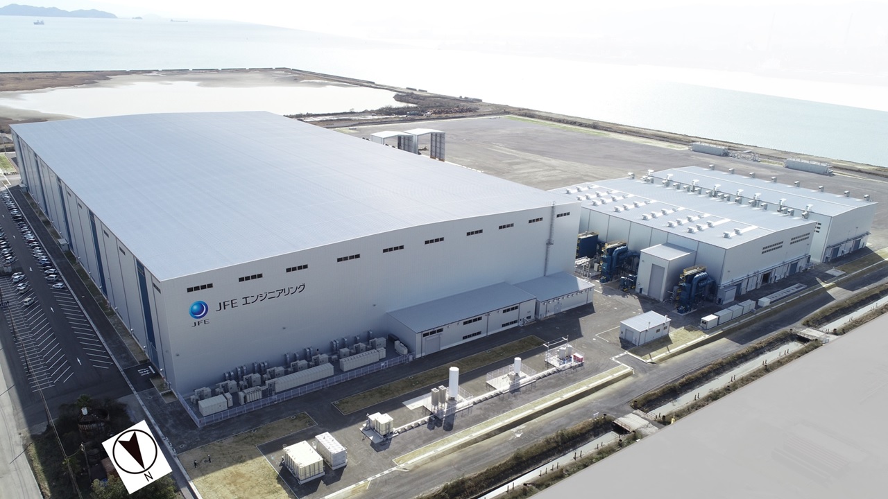 岡山県笠岡市にJFEエンジニアリングのモノパイル製造工場完成
