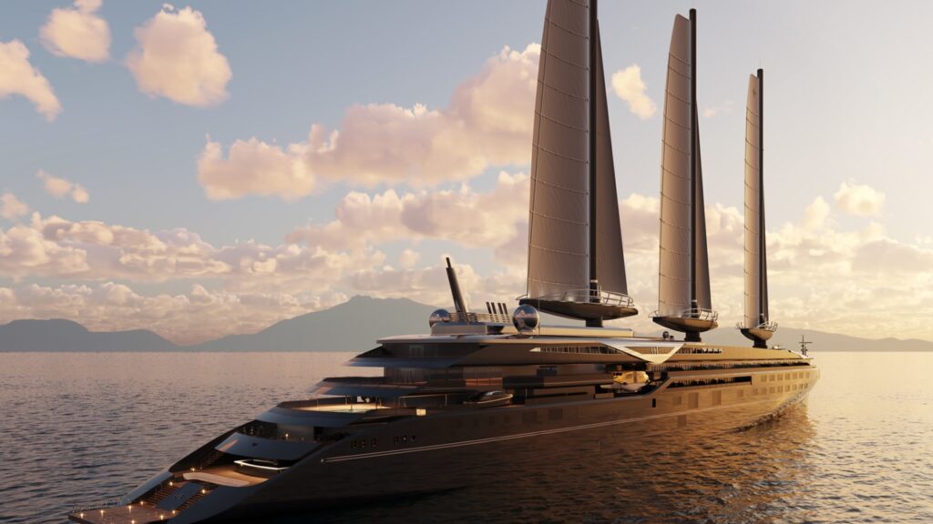 100mのマスト3本を備えた大型クルーズ帆船、2026年完成予定