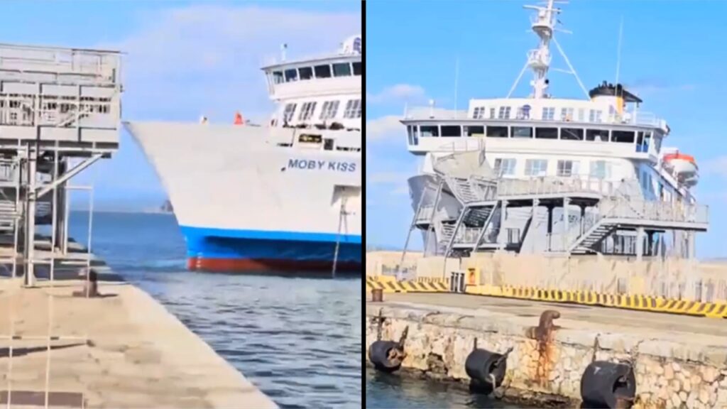 イタリアで全長115mのフェリーが桟橋設備に衝突