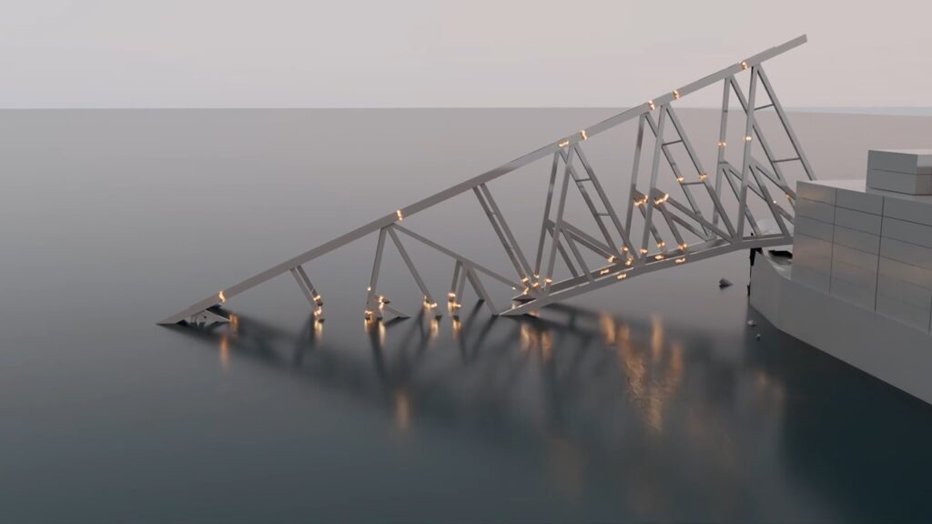 米橋崩落事故、コンテナ船浮上に向けて橋桁を爆薬で精密切断する計画