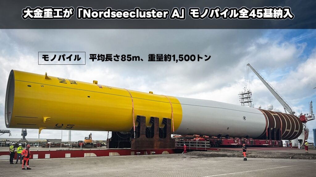 大金重工が「Nordseecluster A」モノパイル全45基納入