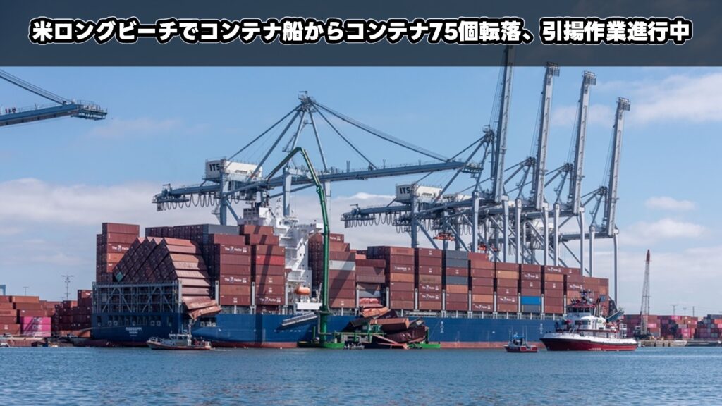 米ロングビーチでコンテナ船からコンテナ75個転落、引揚作業進行中