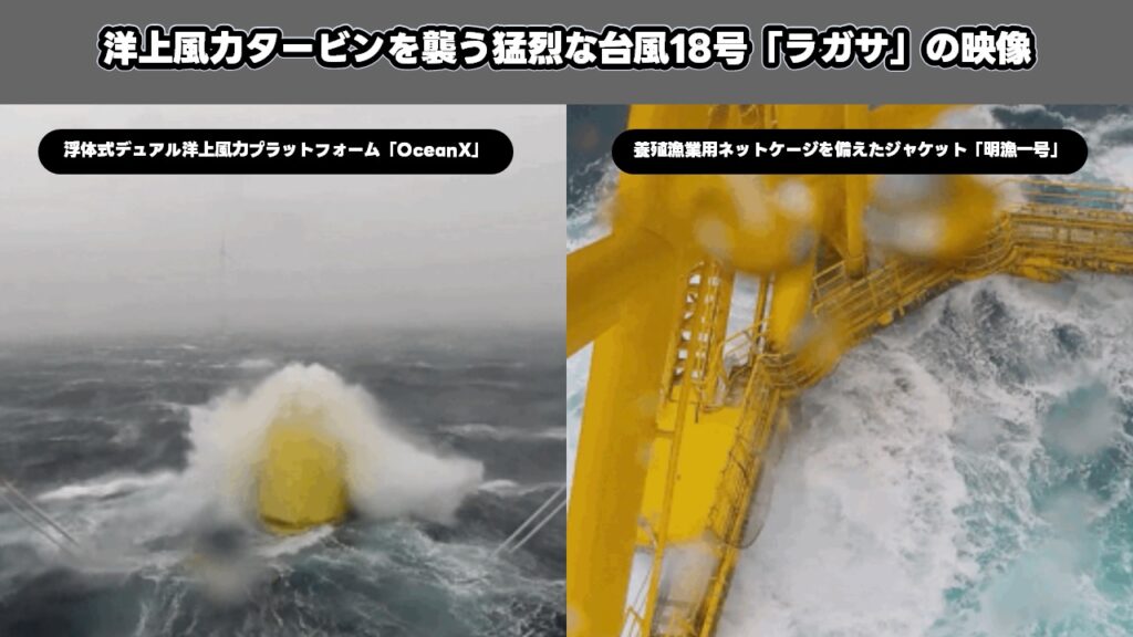 洋上風力タービンを襲う猛烈な台風18号「ラガサ」の映像