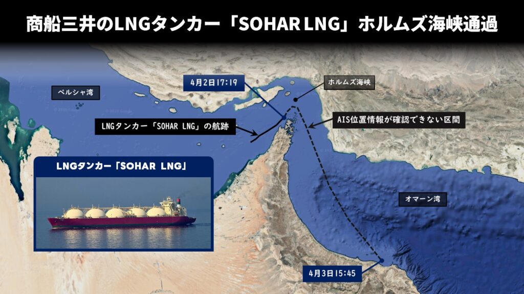 商船三井のLNGタンカー「SOHAR LNG」ホルムズ海峡通過