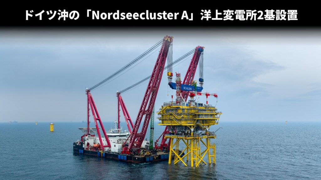 ドイツ沖の「Nordseecluster A」洋上変電所2基設置