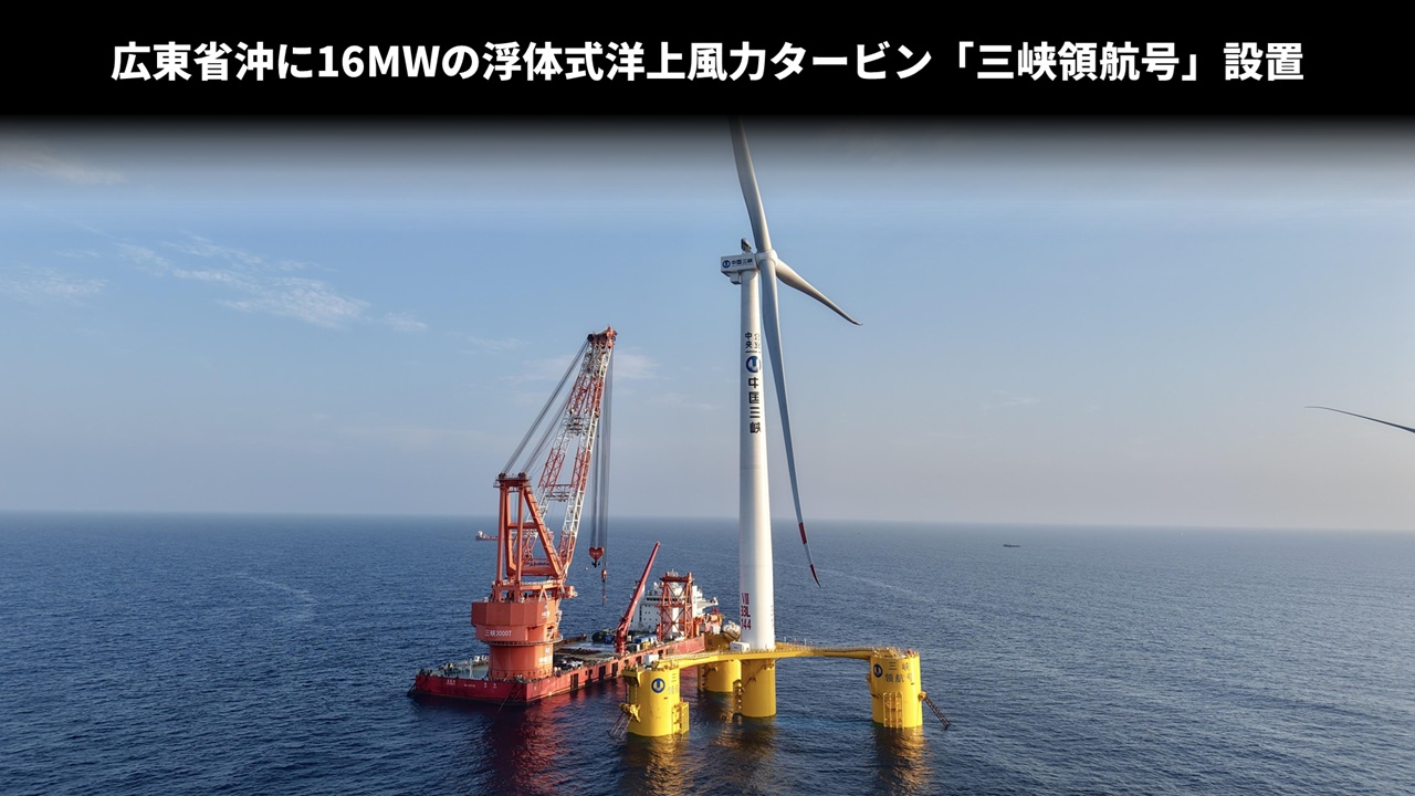 広東省沖に16MWの浮体式洋上風力タービン「三峡領航号」設置