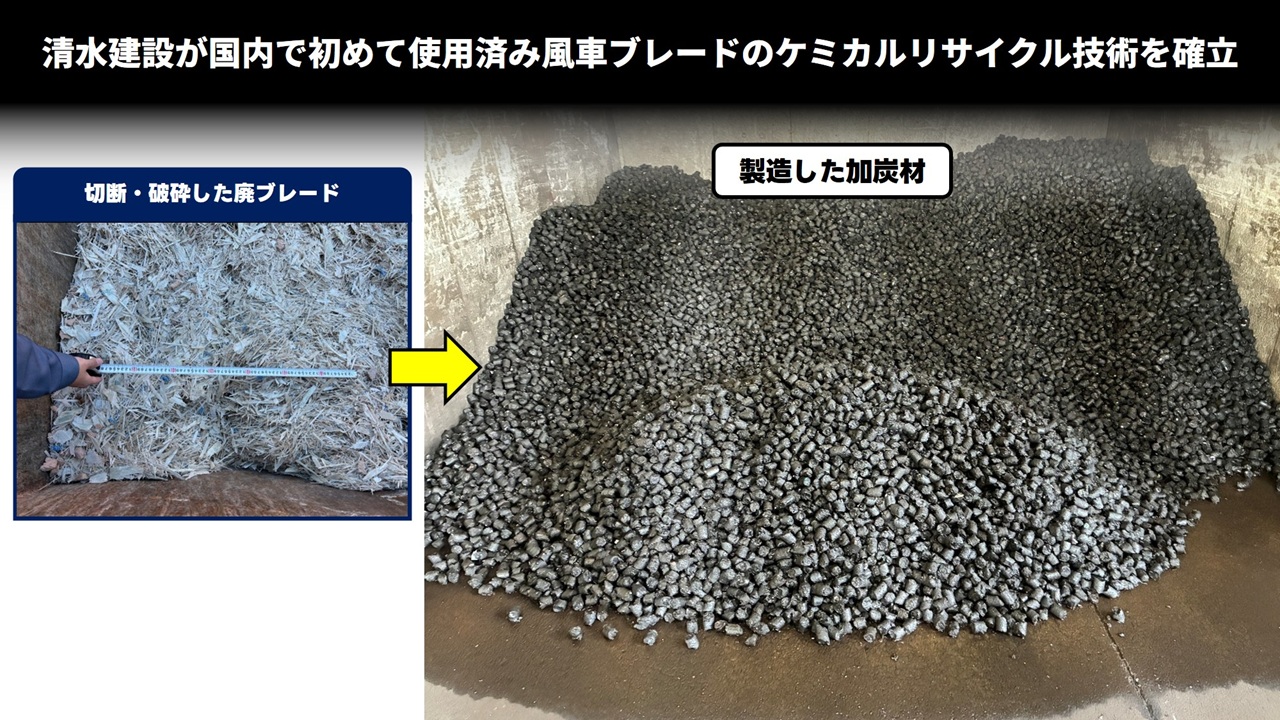 清水建設が国内で初めて使用済み風車ブレードのケミカルリサイクル技術を確立