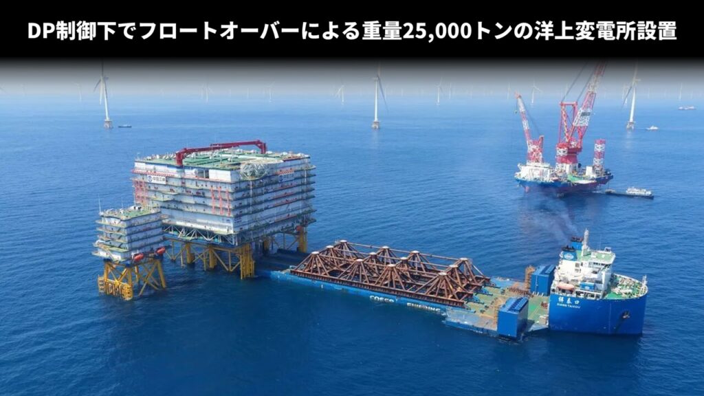 DP制御下でフロートオーバーによる重量25,000トンの洋上変電所設置